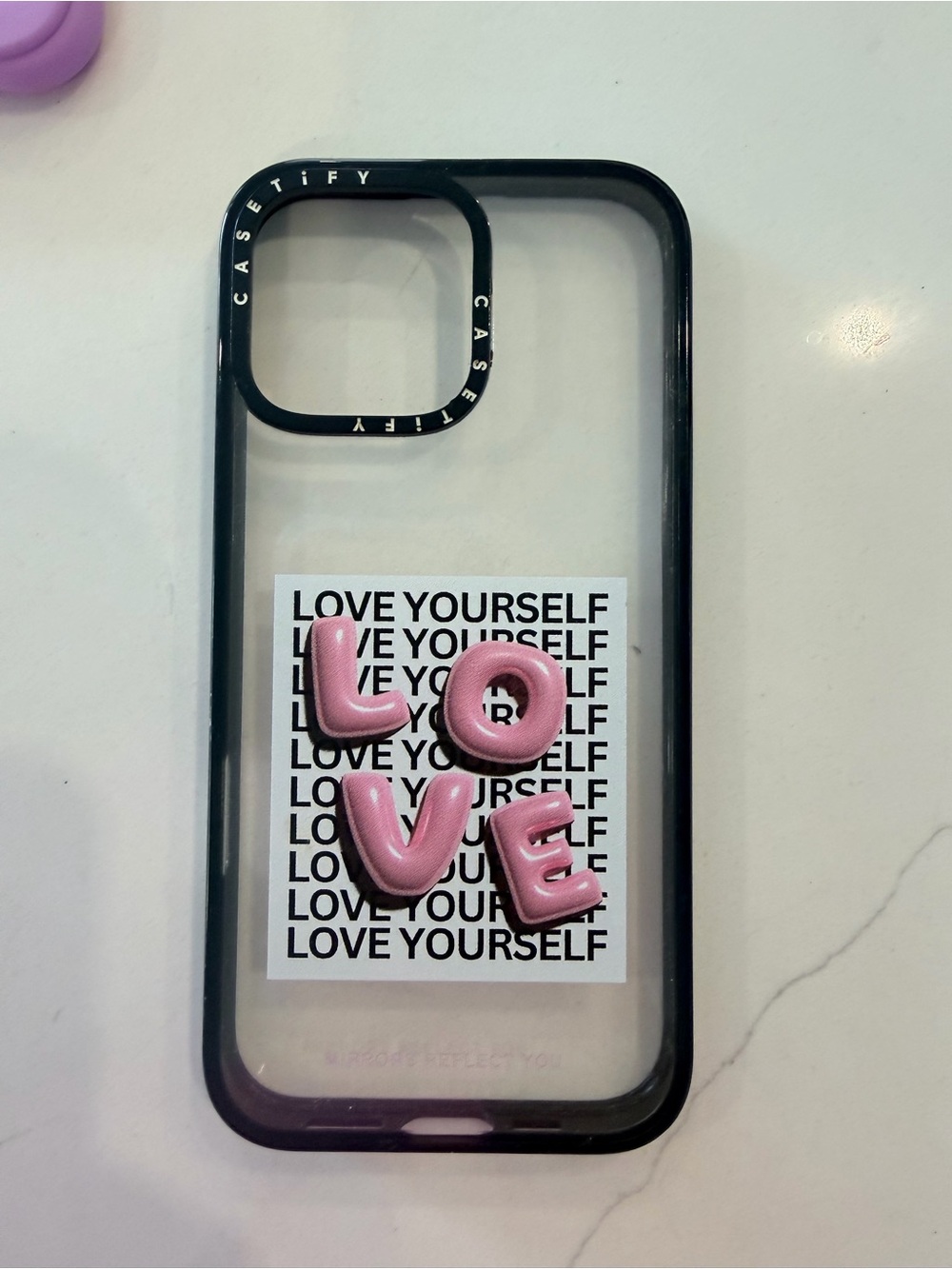 Casetify Black Clear Case with Pink 3D LOVE Letters